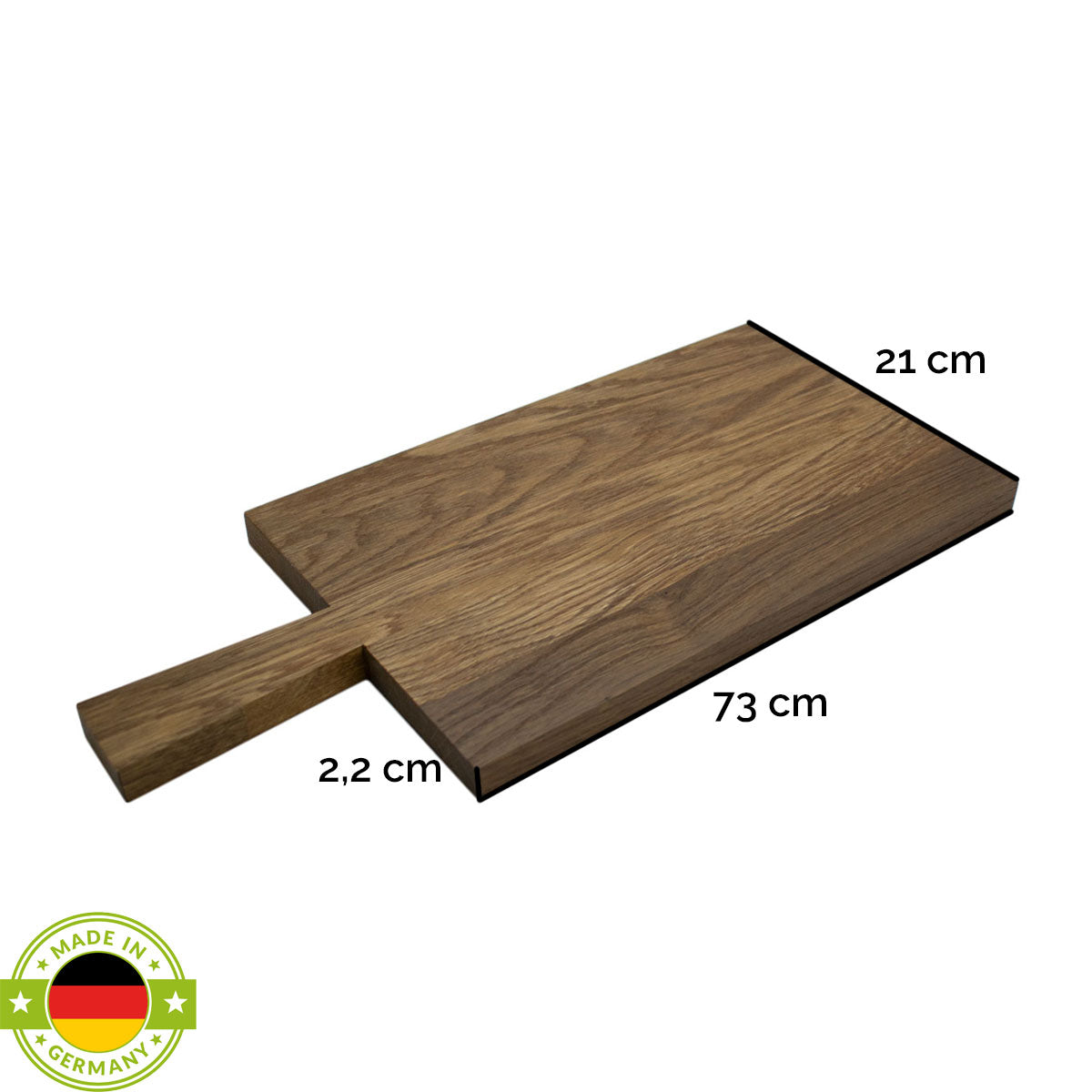 Jausen- und Schneidbrett 'Griffi' | Eiche dunkel geräuchert und natur geölt | L73 x B21 x H2,2 cm