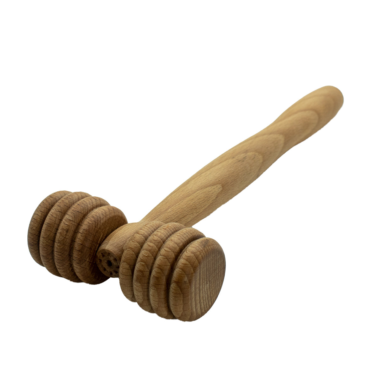 T-förmige Massagewalze abgerundet Gr. S | 23,5 cm Stiellänge | Buche massiv | 1 Griff | je 2 Rollen mit 4 Längsrilllen links und rechts | Faszienrolle Massagegerät | Manufactured in Europa