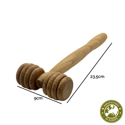 T-förmige Massagewalze Gr. S | 23,5 cm Stiellänge | Buche massiv | 1 Griff | je 2 Rollen mit 4 Längsrilllen und Kerben links und rechts | Faszienrolle Massagegerät | Manufactured in Europa