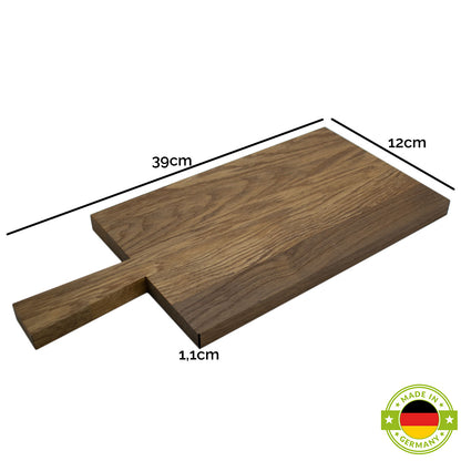 Jausen- und Schneidbrett 'Griffi' | Eiche dunkel geräuchert und natur geölt | L39 x B12 x H1,1 cm