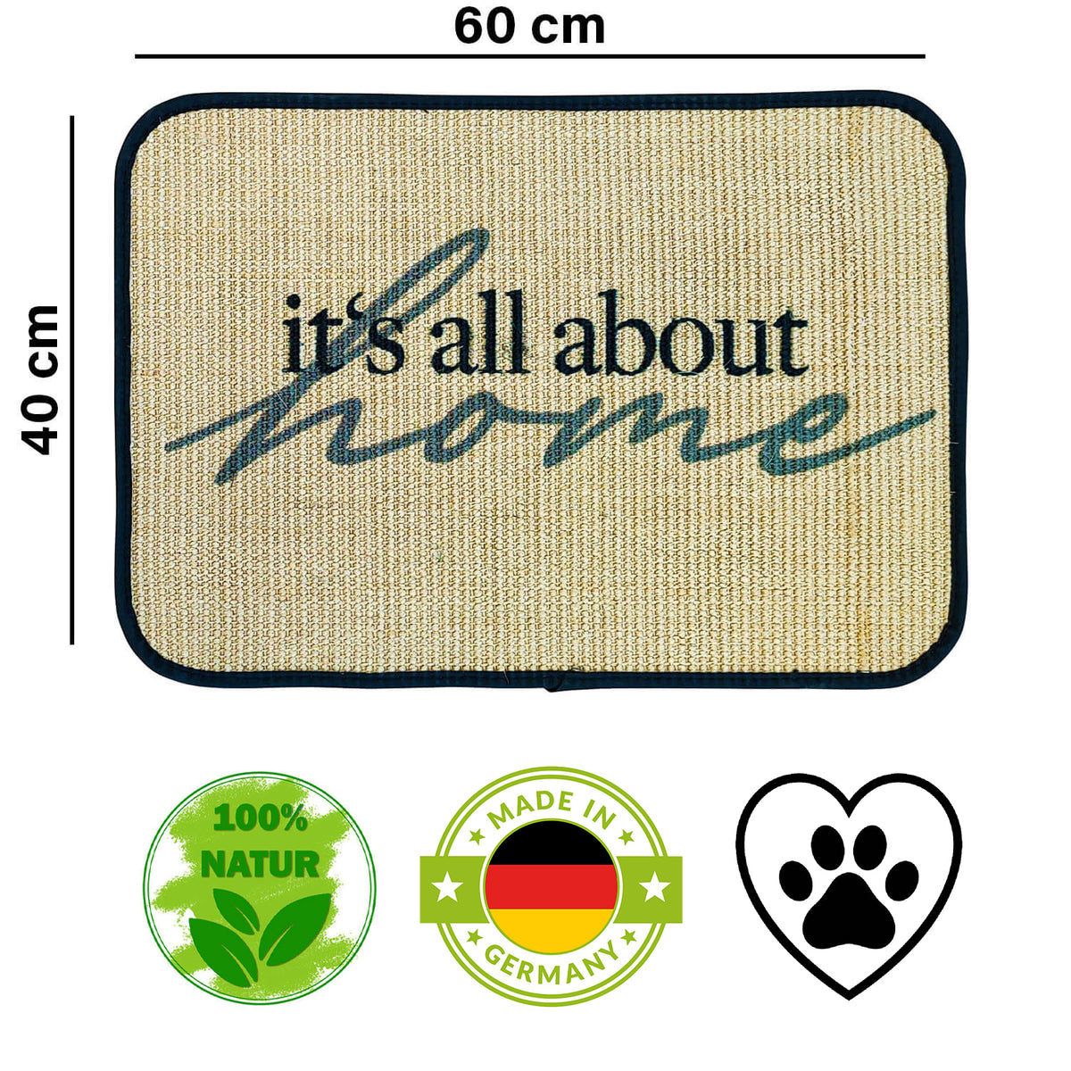 Fußmatte | 'it's all about home' | 40 x 60 cm | Sisal | Naturlatex
