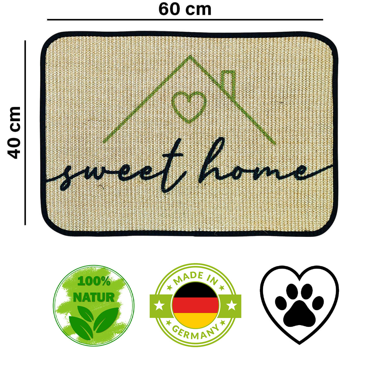 Fußmatte | 'sweet home' | 40 x 60 cm | Sisal | Naturlatex