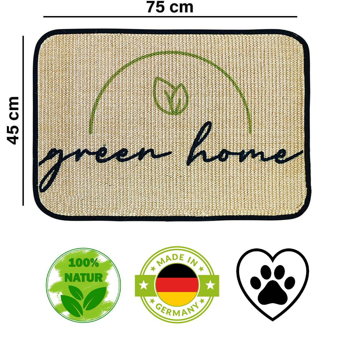 Fußmatte | 'green home' | 45 x 75 cm | Sisal | Naturlatex