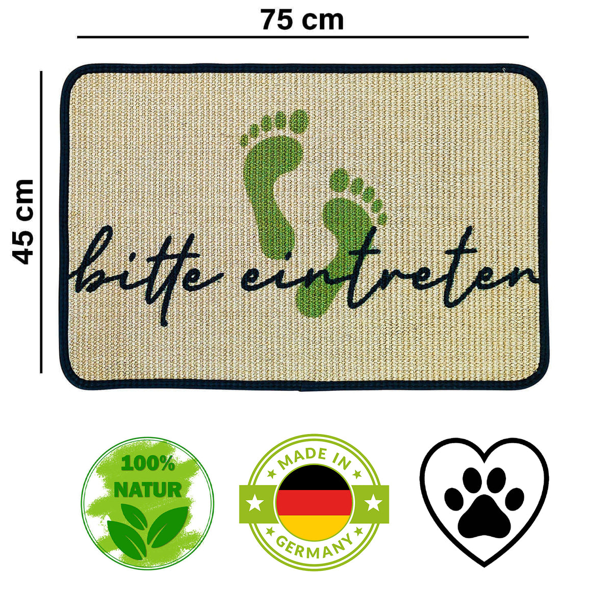 Fußmatte | 'bitte eintreten' | 45 x 75 cm | Sisal | Naturlatex