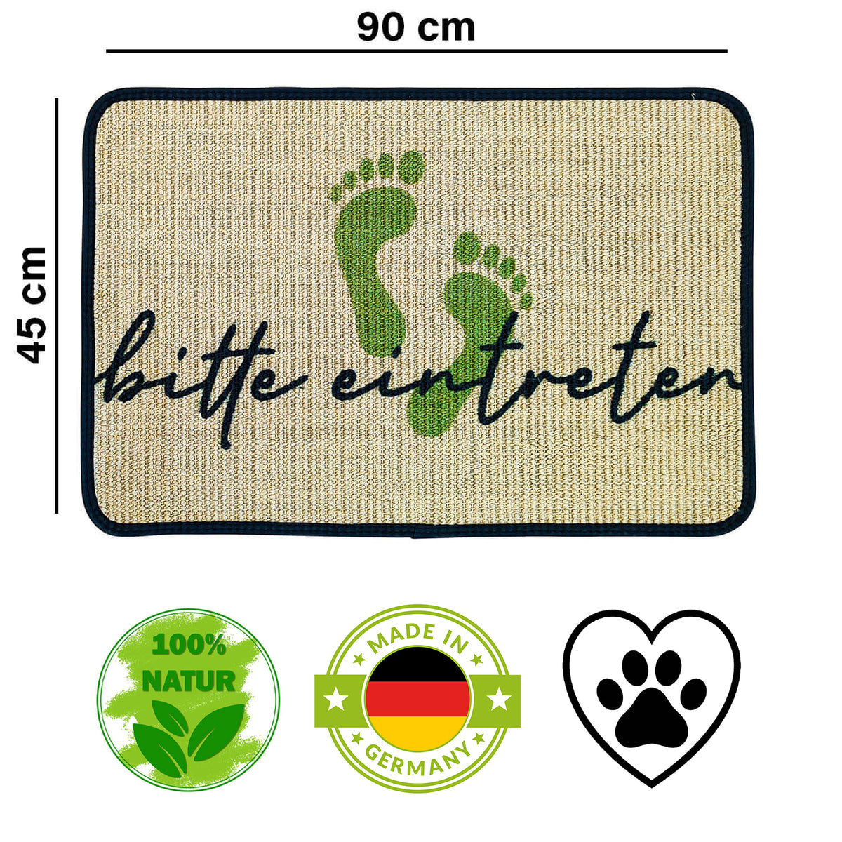 Fußmatte | 'bitte eintreten' | 45 x 90 cm | Sisal | Naturlatex