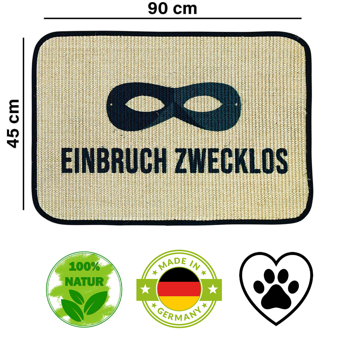 Fußmatte | 'Einbruch zwecklos' | 45 x 90 cm | Sisal | Naturlatex
