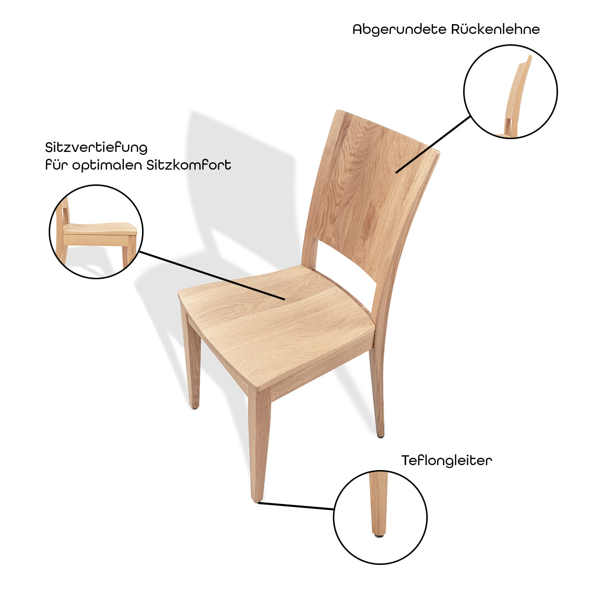 Stuhl ‘Purist’ | Eiche Natur lackiert | B 45 x T 43 x H 90 cm