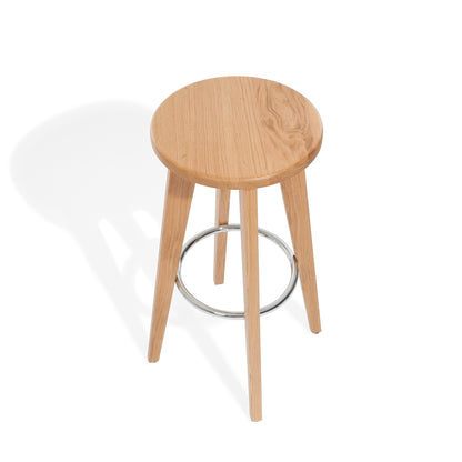 Massivholz Barhocker 'Allrounder' | DM 45 x H 79 cm | Buche lackiert | Fußring verchromt