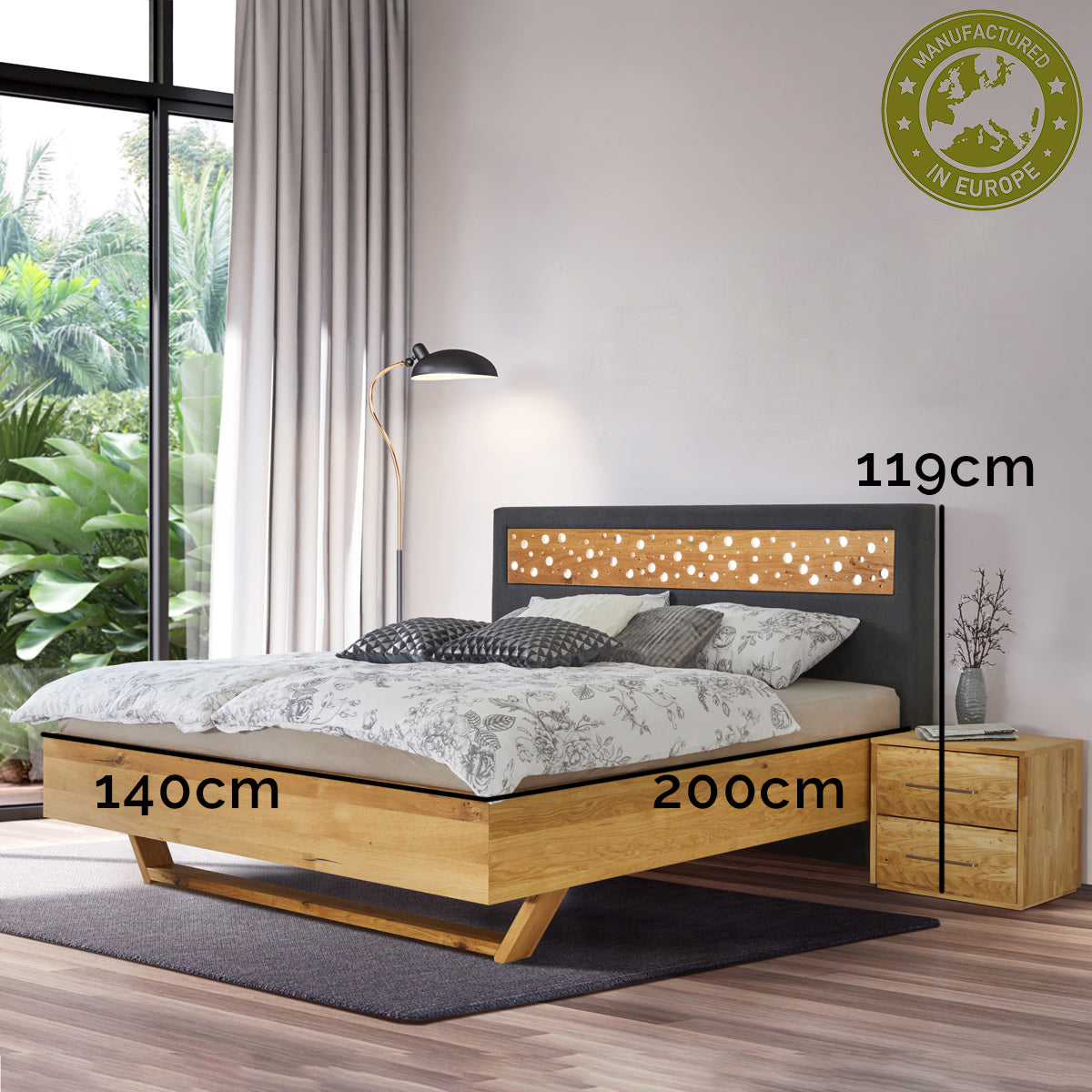 Bett 'Duftoase' Boxspring Optik | Duftkammern | Zirbe | B 140 x 200 cm | Anthrazit