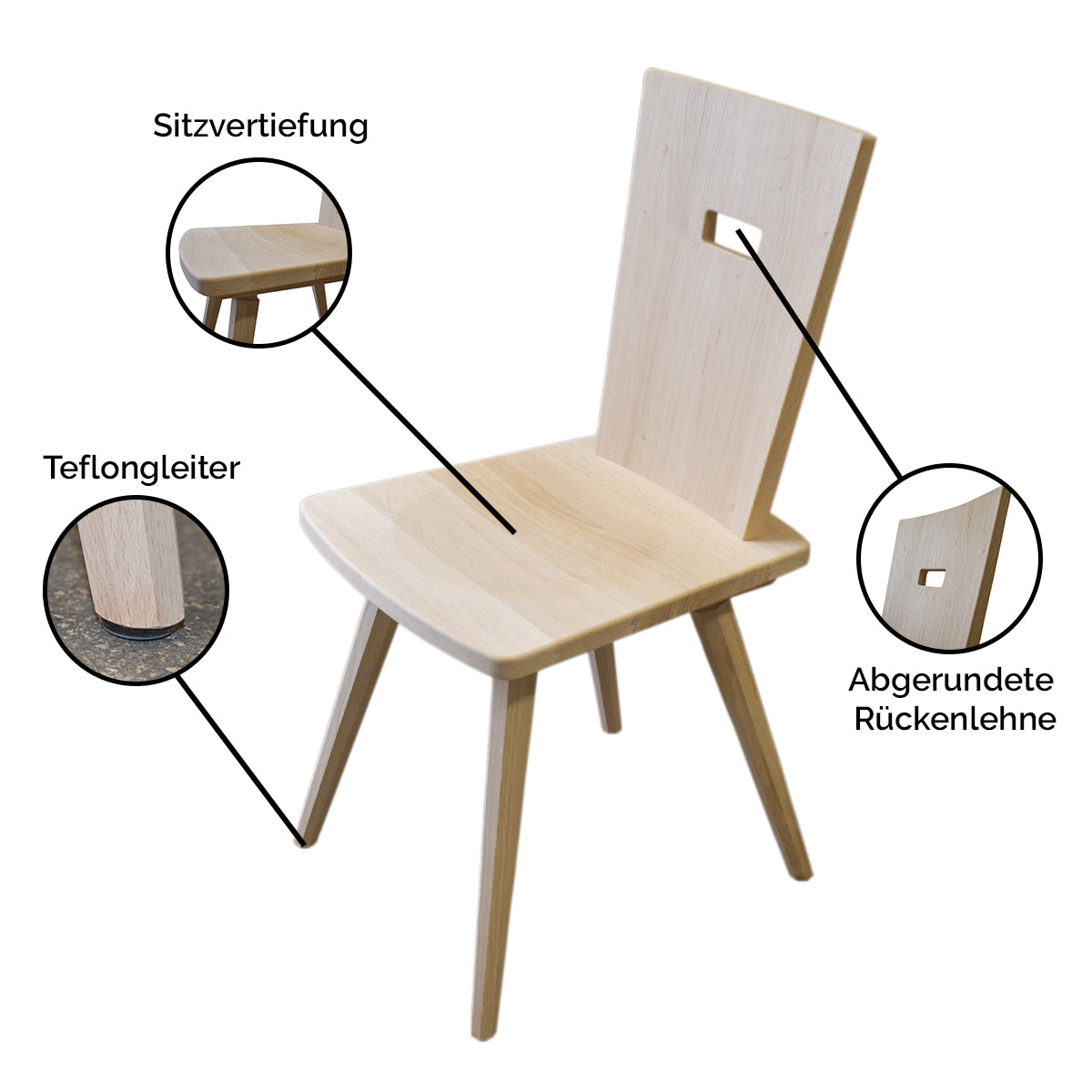 Eleganter Stuhl  'Pristine' | Eiche roh | Griff rechteckig