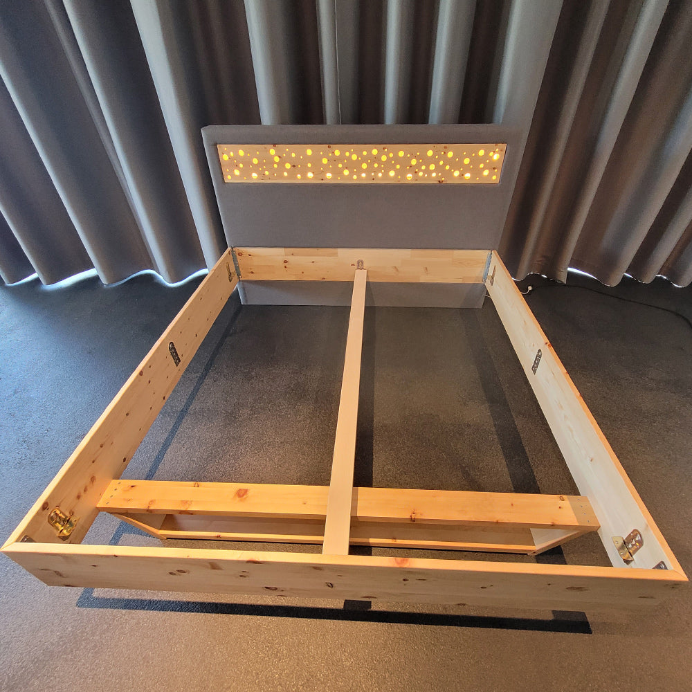 Bett 'Duftoase' Boxspring Optik | Duftkammern | Zirbe | B 120 x 200 cm | Anthrazit