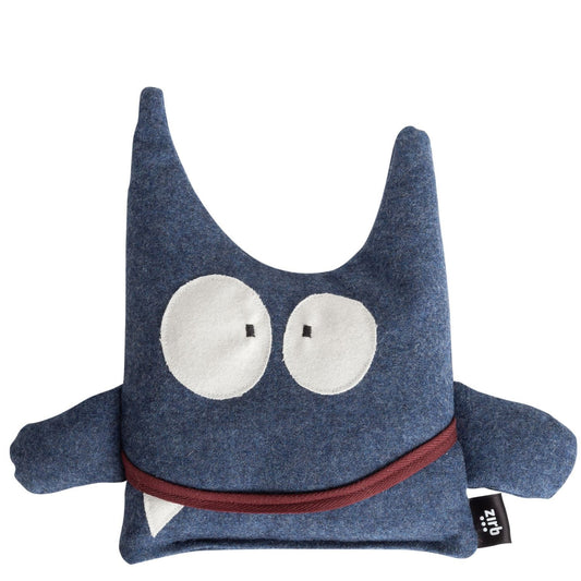 Kuscheltier | Wassermonster 'Splashy' | Merinoloden | Zirbenholzgranulat | blau | L 18 x H 31 x T 6 cm