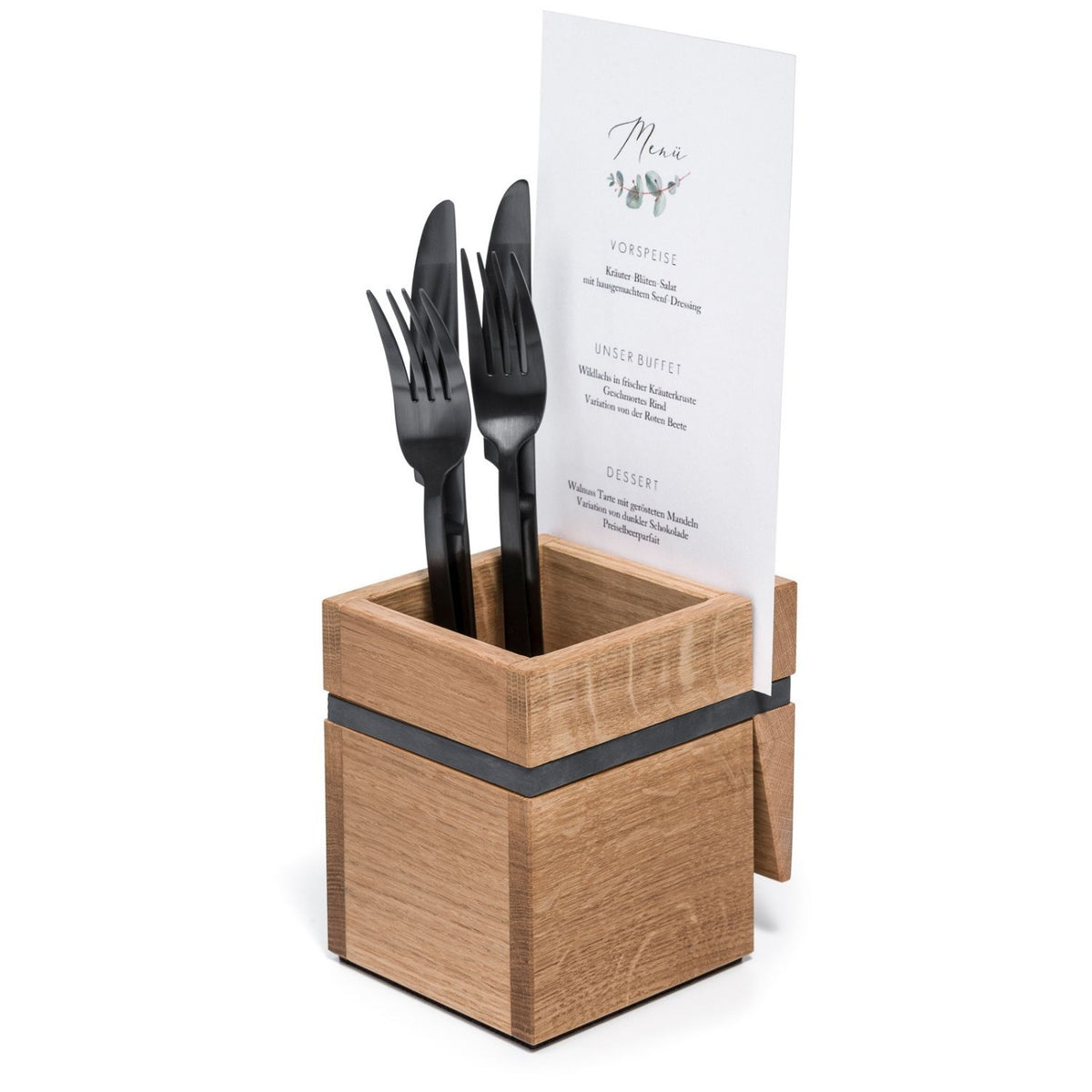 Besteckhalter mit Klammer | Eiche, Silikonband, Violan Gleiter | B 10 x T 12 x H 12 cm