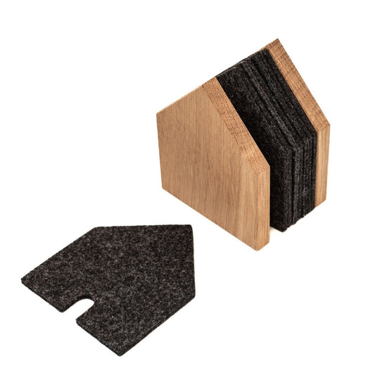 Glasuntersetzer 'Gasthaus' | 8 Stück | Anthrazit | Eiche, recycelter PET-Filz | B 7 x T 9 x H 11,5 cm