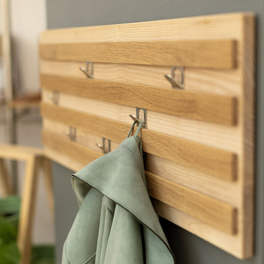 Wandgarderobe | verschiebb. Haken | L 78 x B 28 x H 2,4 cm | Esche und Eiche
