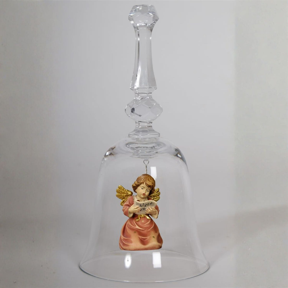 Kristallglocke 'Glockenengel Noten' | DM 9,5 x 18 cm | Glasglocke | Ahornengel bemalt