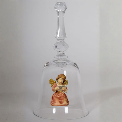 Kristallglocke 'Glockenengel Noten' | DM 9,5 x 18 cm | Glasglocke | Ahornengel bemalt