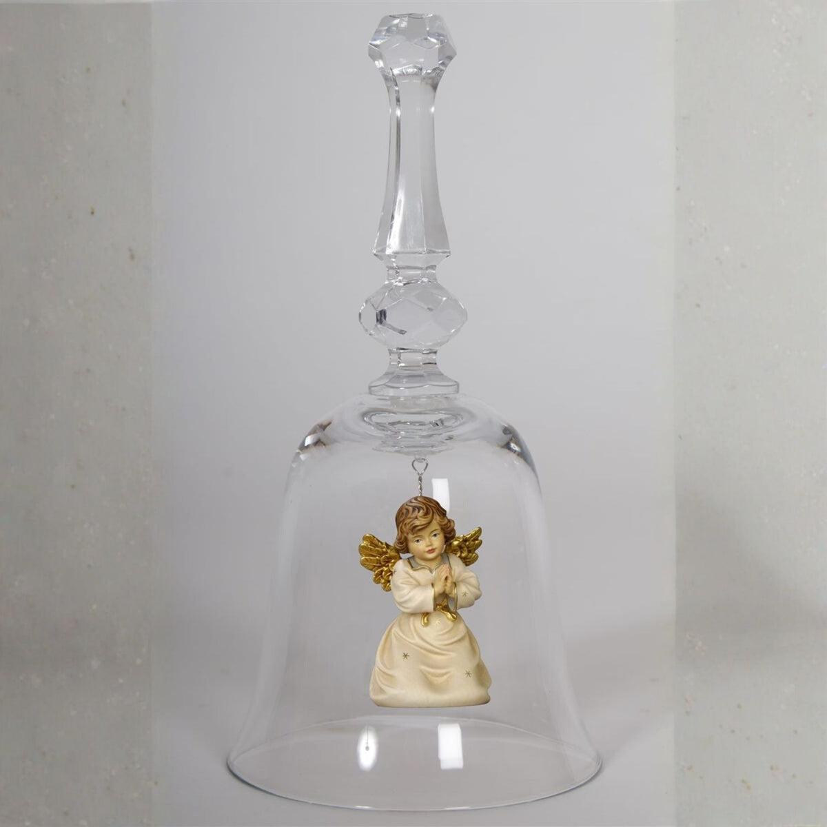 Kristallglocke 'Glockenengel Noten' | DM 9,5 x 18 cm | Glasglocke | Ahornengel bemalt