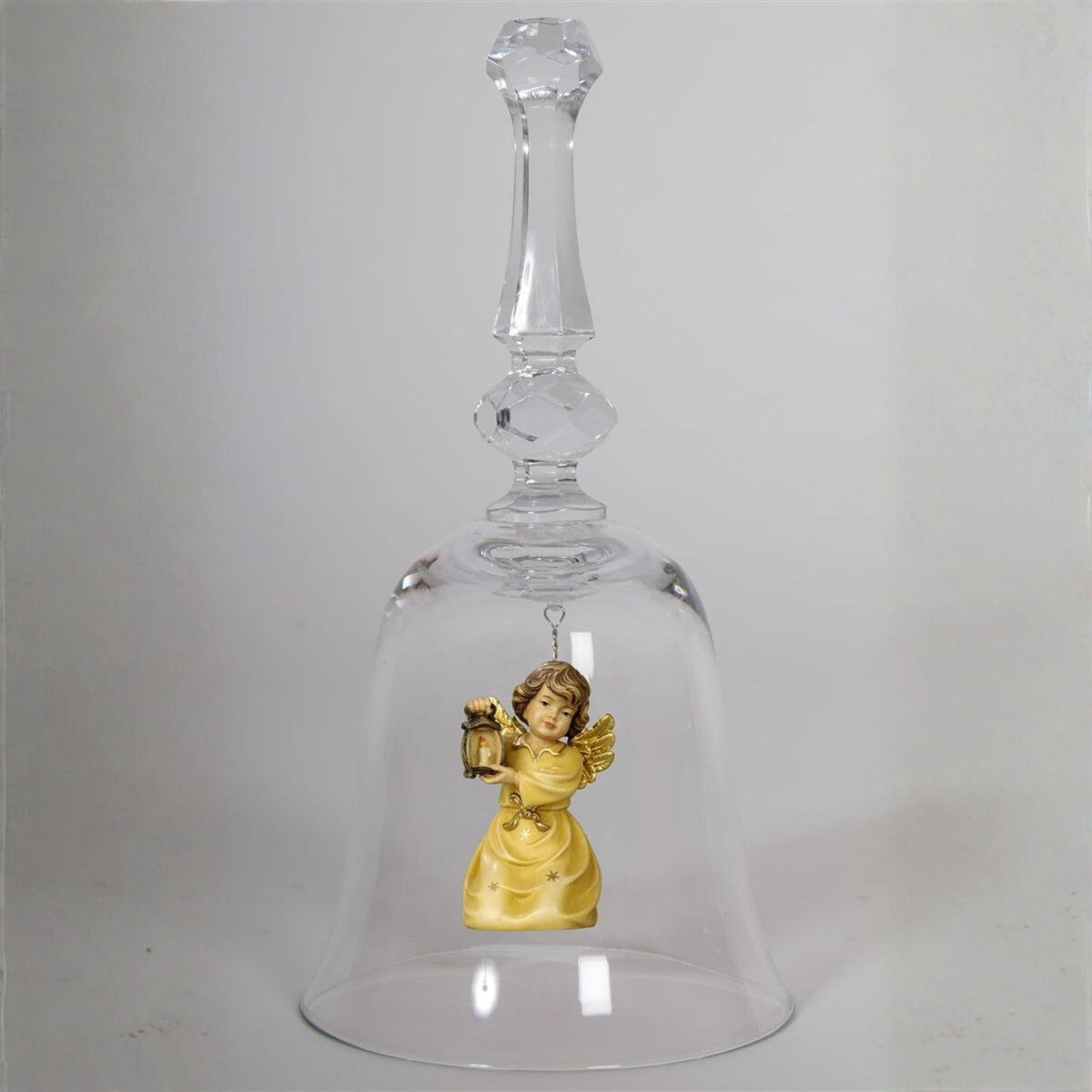 Kristallglocke 'Glockenengel Noten' | DM 9,5 x 18 cm | Glasglocke | Ahornengel bemalt