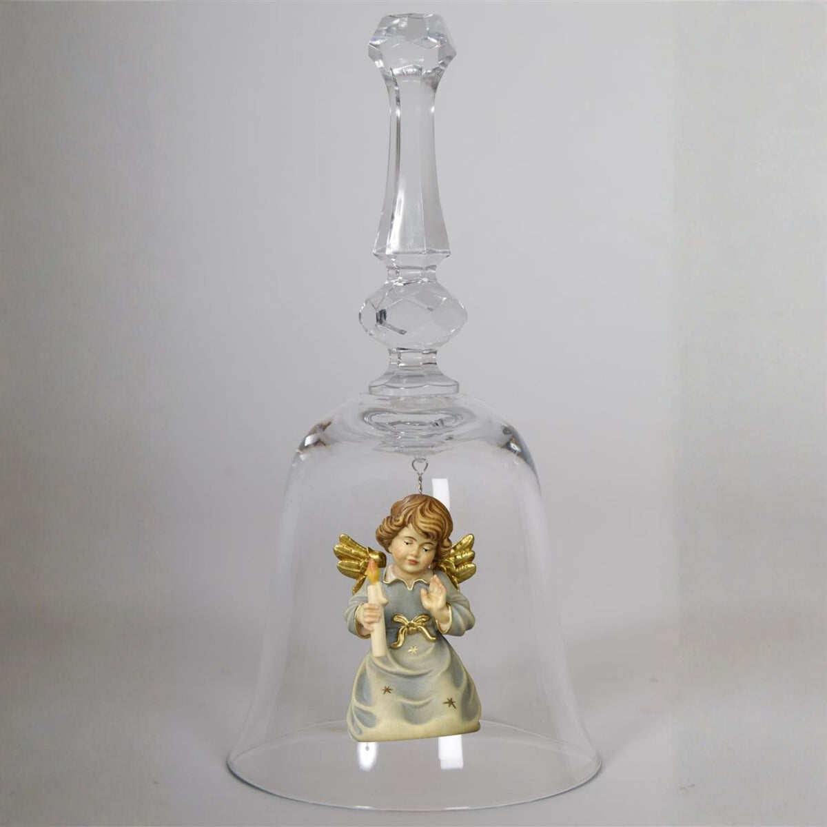 Kristallglocke 'Glockenengel Noten' | DM 9,5 x 18 cm | Glasglocke | Ahornengel bemalt