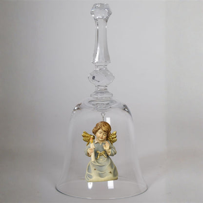 Kristallglocke 'Glockenengel Noten' | DM 9,5 x 18 cm | Glasglocke | Ahornengel bemalt