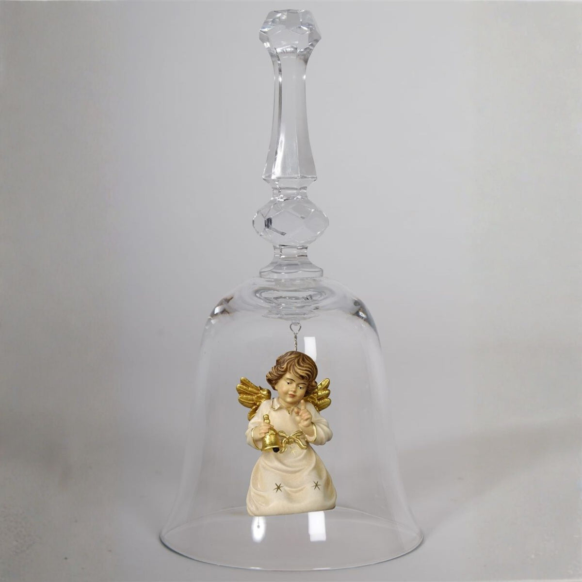 Kristallglocke 'Glockenengel Noten' | DM 9,5 x 18 cm | Glasglocke | Ahornengel bemalt
