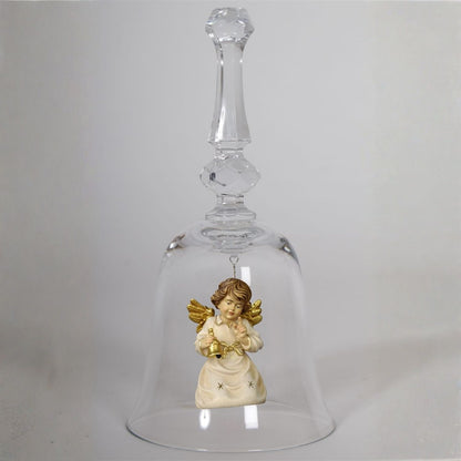 Kristallglocke 'Glockenengel Noten' | DM 9,5 x 18 cm | Glasglocke | Ahornengel bemalt