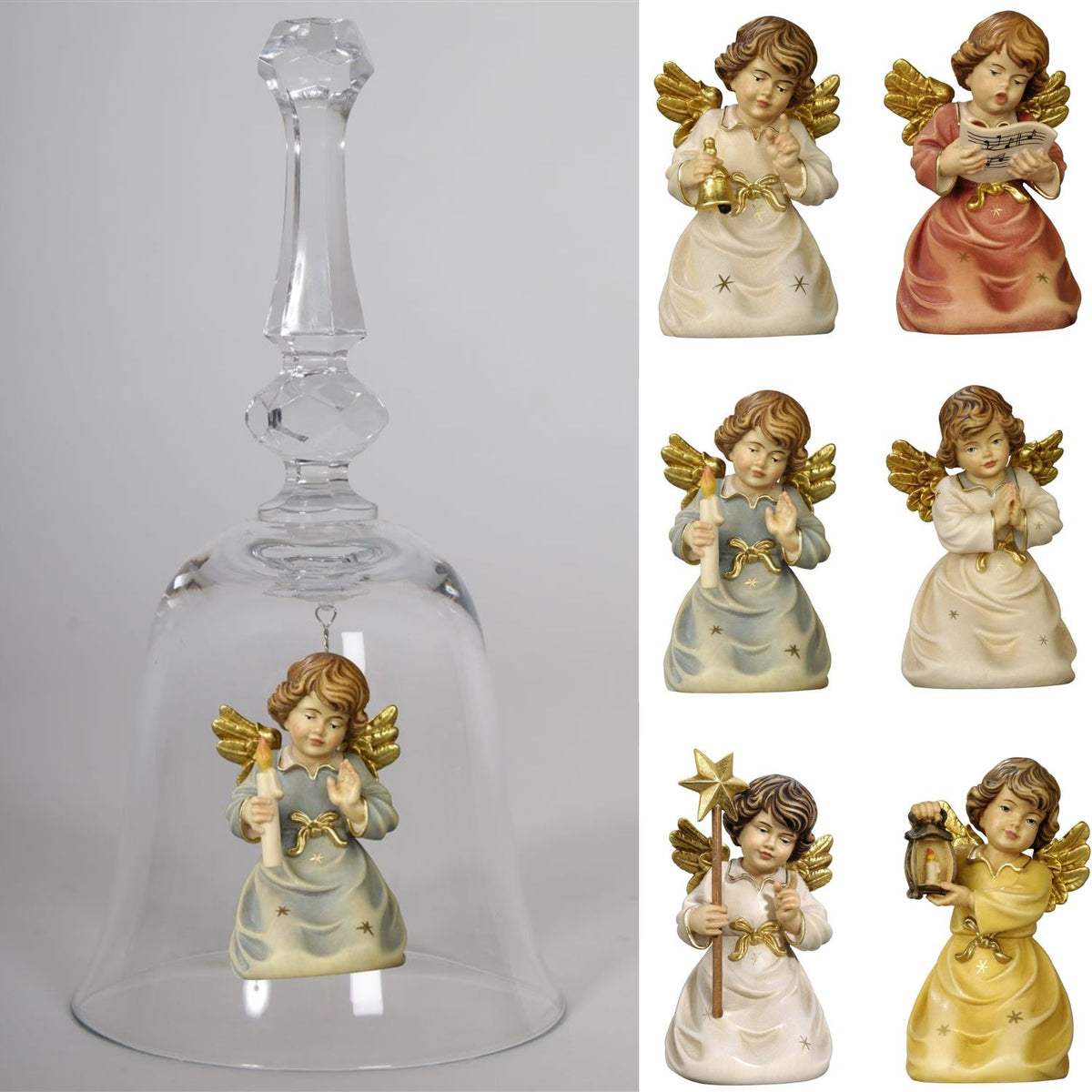 Kristallglocke 'Glockenengel Noten' | DM 9,5 x 18 cm | Glasglocke | Ahornengel bemalt