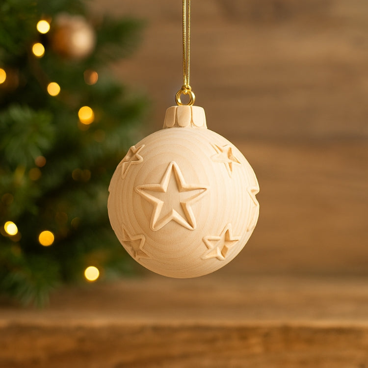 Weihnachtskugel | Sterne massiv | mit Aufhänger | Zirbenholz | Durchmesser 8 cm