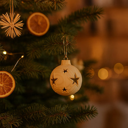 Weihnachtskugel | Sterne | hohl mit Aufhänger | Zirbenholz | Durchmesser 8 cm