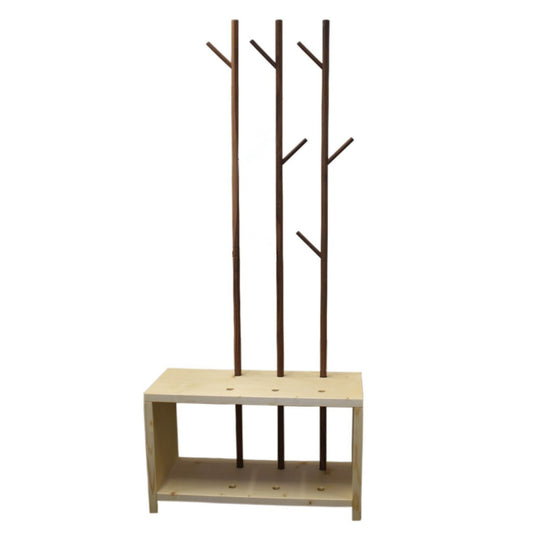 Garderobe 'MyStyle' - Small | L 75 x T 30 x H 45 cm | Fichte |  3 cm |  3 Stangen  verschiedenen Ästen Nuss