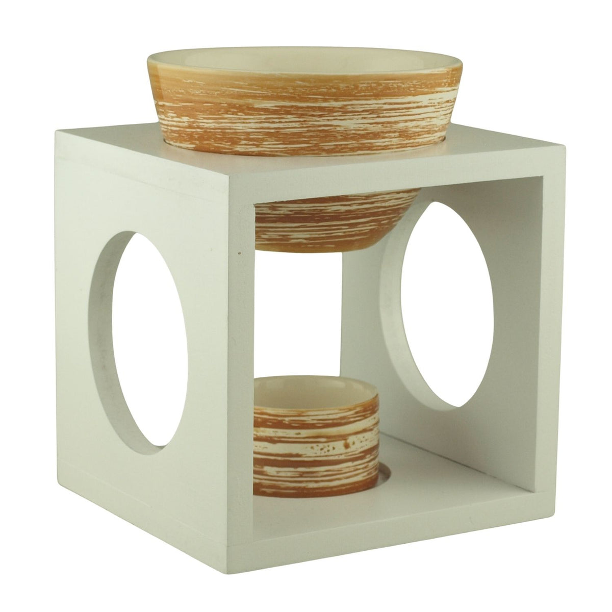 Duftlampe 'Würfel' | Holz lackiert | weiße Keramik | Teelicht