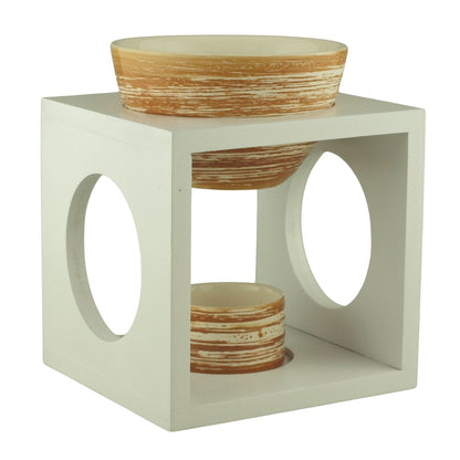 Duftlampe 'Würfel' | Holz lackiert | weiße Keramik | Teelicht