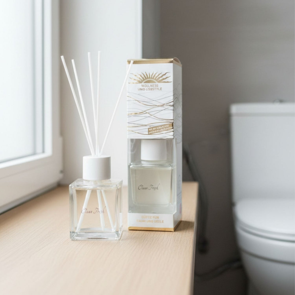 Raumduft 'De Luxe' | Ocean Fresh | 4eck-Glasdiffuser | Baumwollstäbchen |180 ml