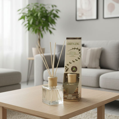 Raumduft 'Natur' | Kräftigung | 4eck-Glasdiffuser | Holzstäbchen |100 ml