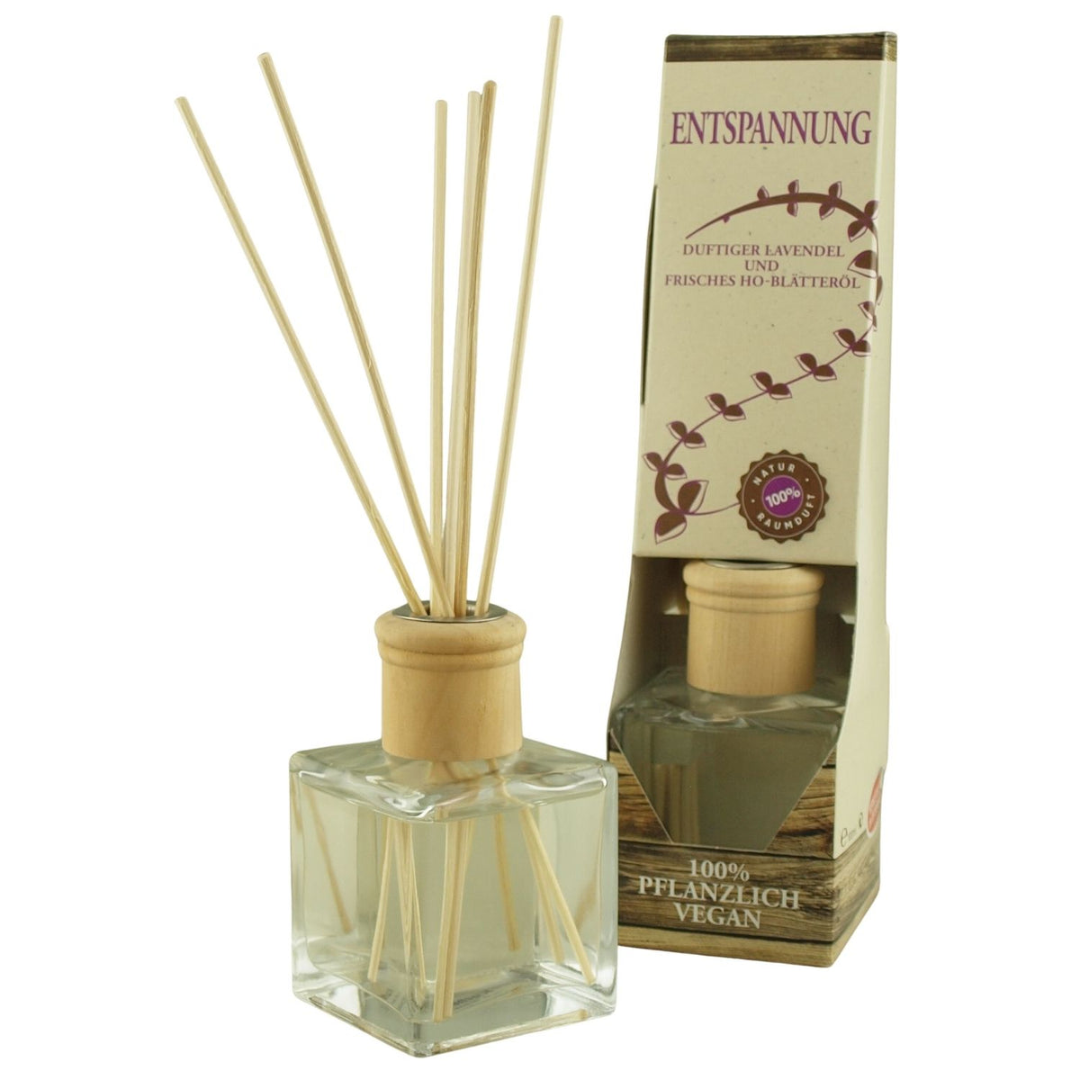 Raumduft 'Natur' | Kräftigung | 4eck-Glasdiffuser | Holzstäbchen |100 ml