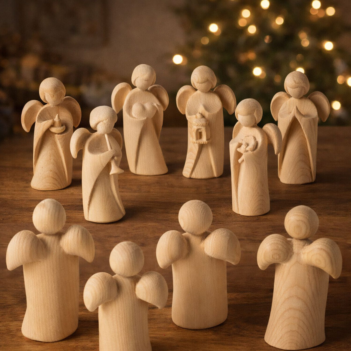 5er Set Klassischer Schutzengel aus Zirbenholz | Geschenk zur Taufe oder zu Weihnachten | Handwerk aus Südtirol