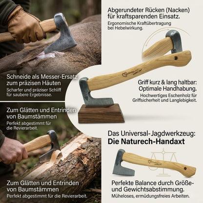 Jägerbeil | aus Schwedenstahl | mit stabilem Eschenstiel | inkl. gratis Schleifstein | handgeschmiedet in Deutschland