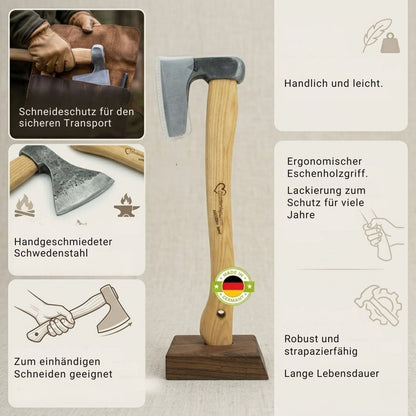 Jägerbeil | aus Schwedenstahl | mit stabilem Eschenstiel | inkl. gratis Schleifstein | handgeschmiedet in Deutschland