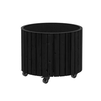 Pflanzkasten 'Circle' | Ø 40 x H 45 cm | Rollen | PE-Pflanztasche | Holz | schwarz