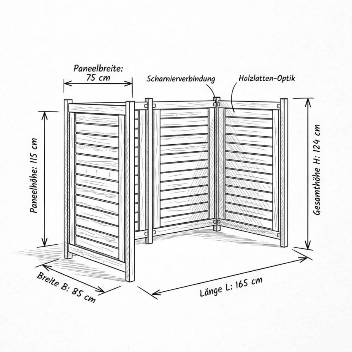Mülltonnenverkleidung 'Lund' | L 165 x B 85 x H 124 cm | Holz | schwarz