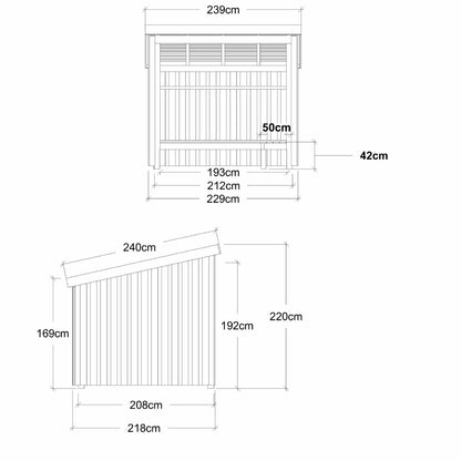 Gartenlaube 'Nordic' | Bank | L 229 x B 218 x H 169/220 cm | Holz unbehandelt | 5 m²