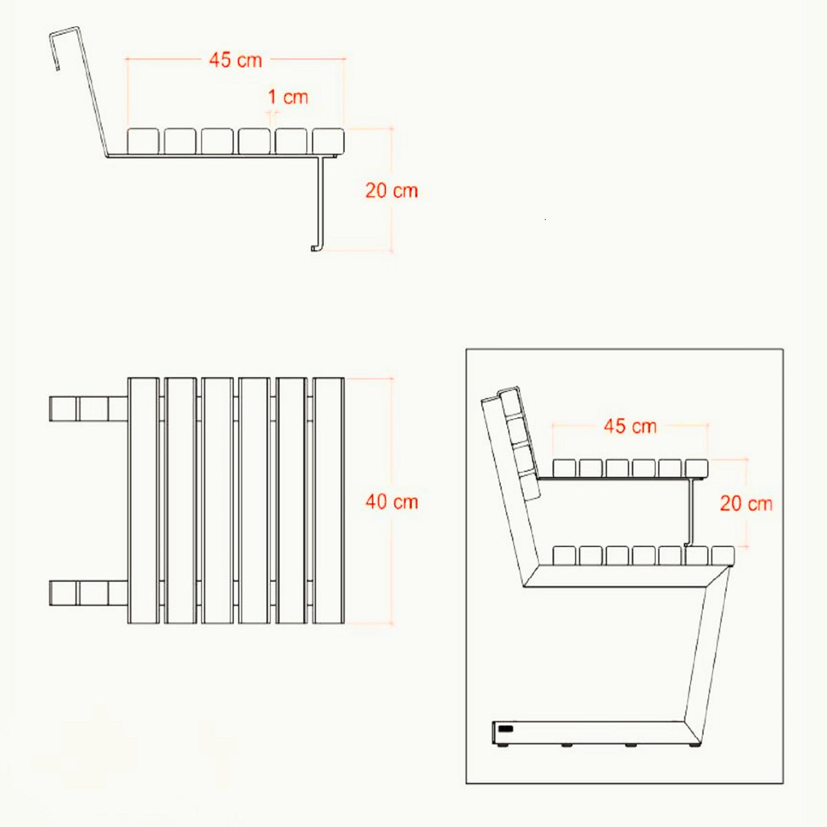 Gartenbank ‘Relax’ | L 150 x B 63,5 x H 82/46 | ThermoWood® | Beschläge feuerverzinkt | schwarz lackiert