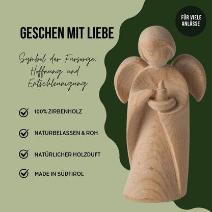 Klassischer Schutzengel aus Zirbenholz | Trompete 9cm