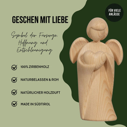 Klassischer Schutzengel aus Zirbenholz | Herz 9cm