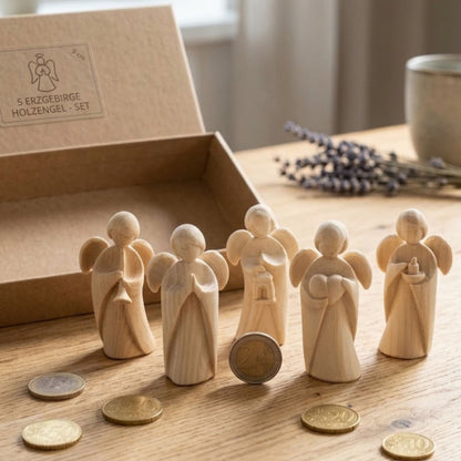 5er Set Klassischer Schutzengel aus Zirbenholz | Geschenk zur Taufe oder zu Weihnachten | Handwerk aus Südtirol