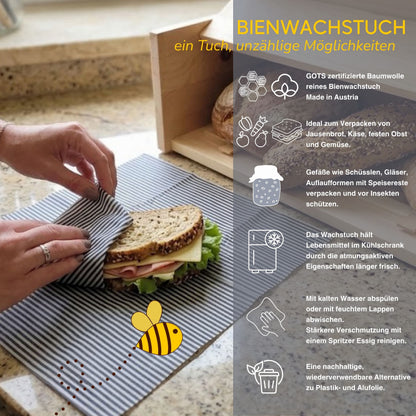 Bienenwachstuch 30x30 cm gestreift marineblau