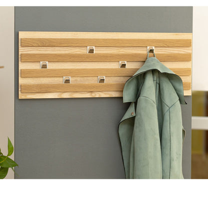 Wandgarderobe | verschiebbare Haken | L 78 x B 28 x H 2,4 cm | Esche und Eiche | Made in Germany