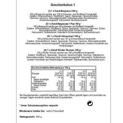 Genussbox 'Salz' | 4 verschiedene Würste | 600 g | im Geschenkskarton | Made in Austria