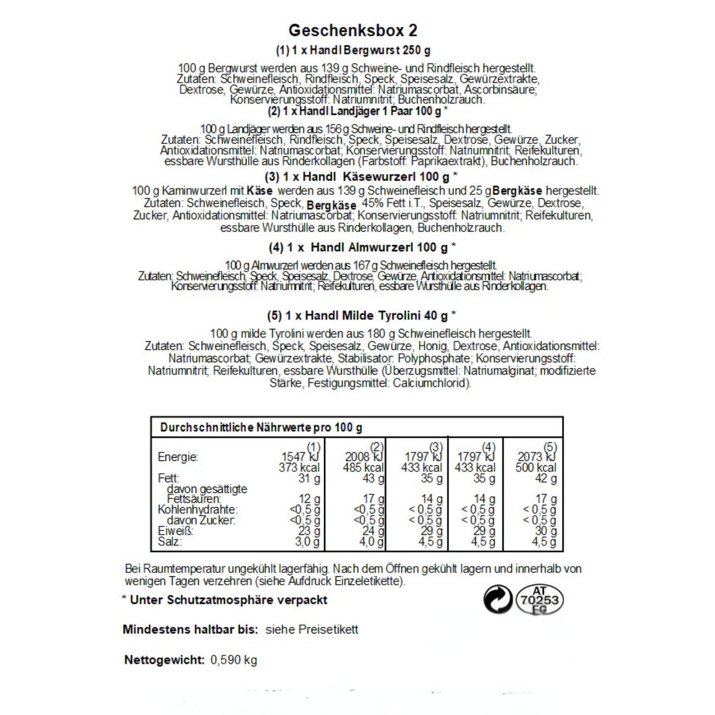 Genussbox 'Pfeffer' | 5 verschiedene Würste | 590 g | im Geschenkskarton | Made in Austria